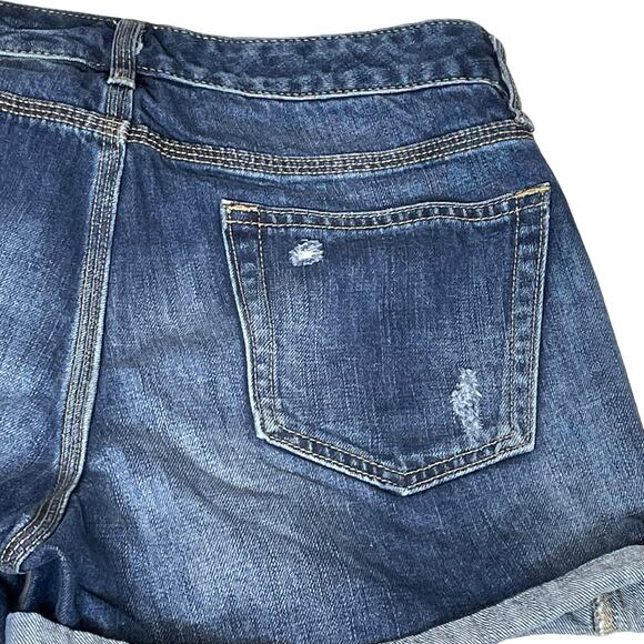 Gap Women’s Size 10 Factory Distressed Roll Hem Denim Shorts Dark Wash Mid Rise - Picture 8 of 11